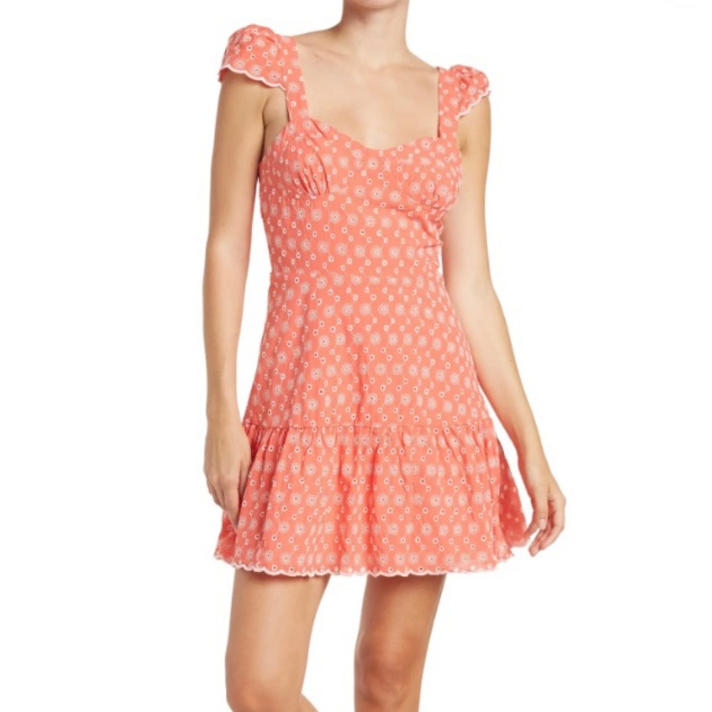 Betsey Johnson Coral Eyelet Babydoll Mini Dress